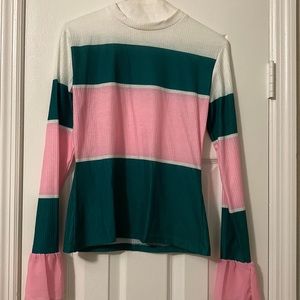 Long sleeve pink green and white blouse. Size Large